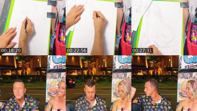 TikTok live: Leon drawing in Waikiki by @caravature